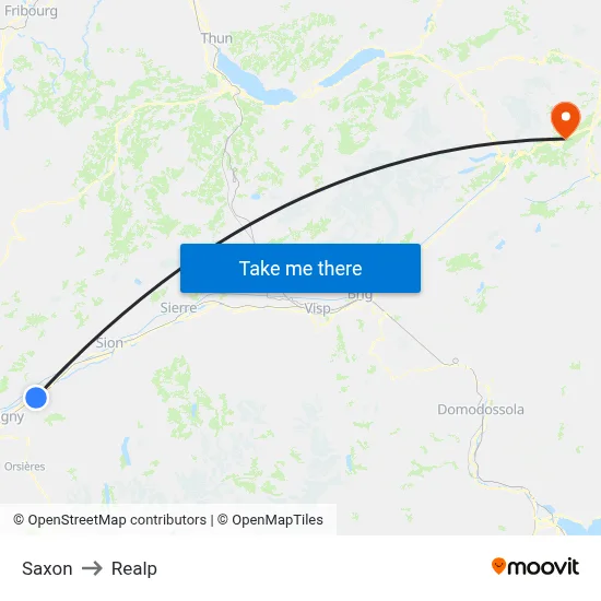 Saxon to Realp map