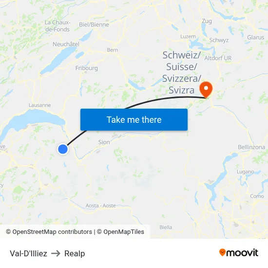 Val-D'Illiez to Realp map