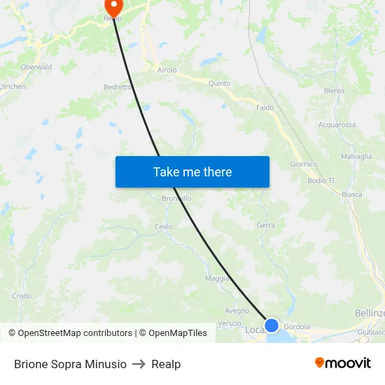 Brione Sopra Minusio to Realp map