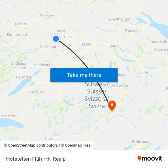 Hofstetten-Flüh to Realp map
