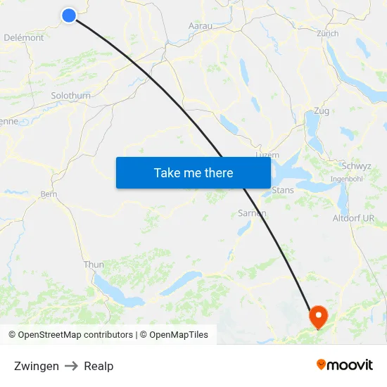 Zwingen to Realp map