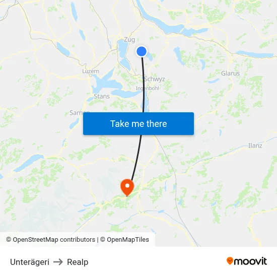 Unterägeri to Realp map