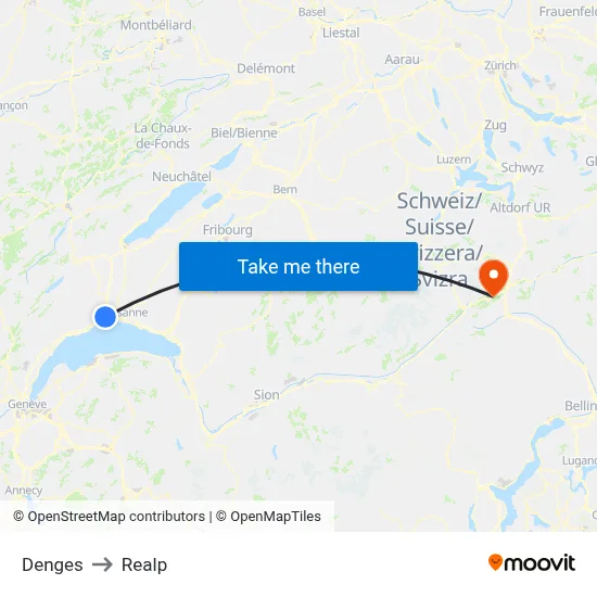 Denges to Realp map