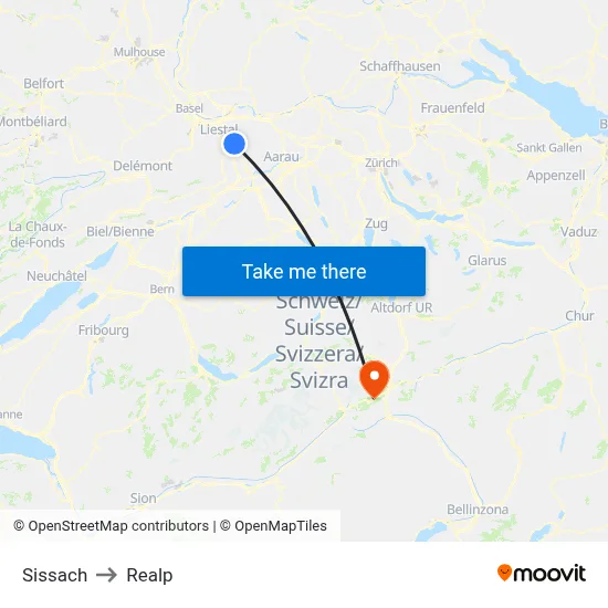 Sissach to Realp map
