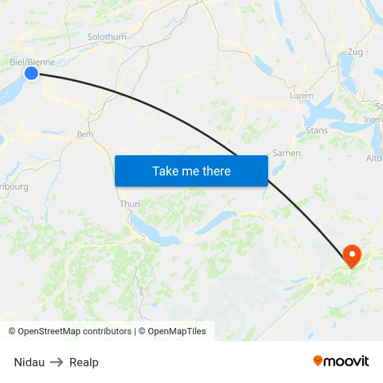 Nidau to Realp map