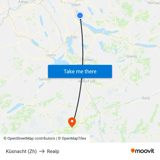 Küsnacht (Zh) to Realp map