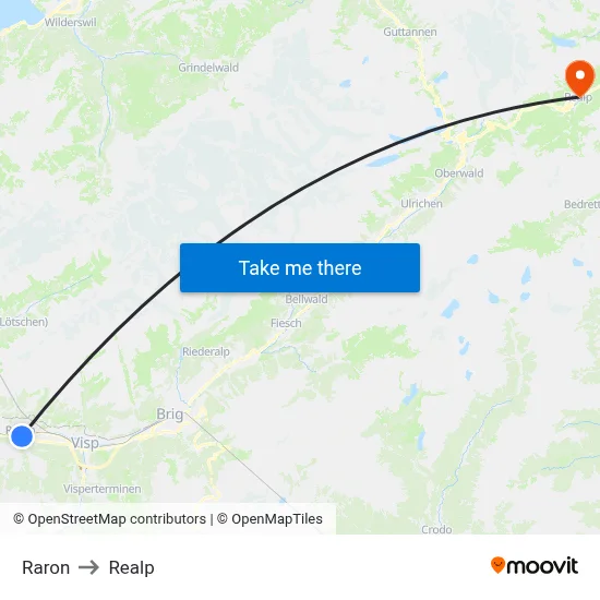 Raron to Realp map