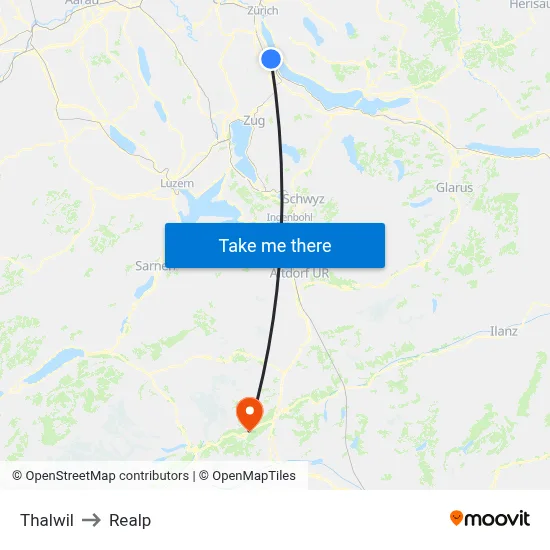 Thalwil to Realp map