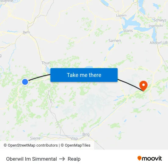 Oberwil Im Simmental to Realp map