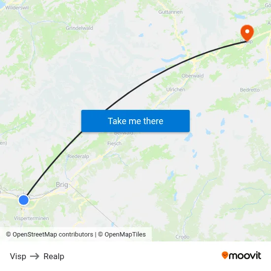 Visp to Realp map