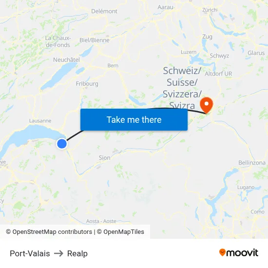 Port-Valais to Realp map