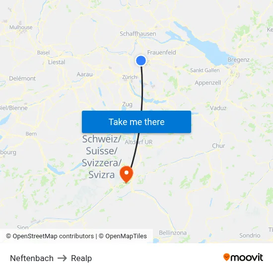 Neftenbach to Realp map