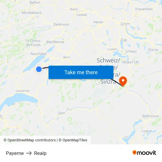 Payerne to Realp map