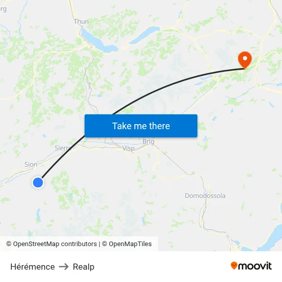 Hérémence to Realp map