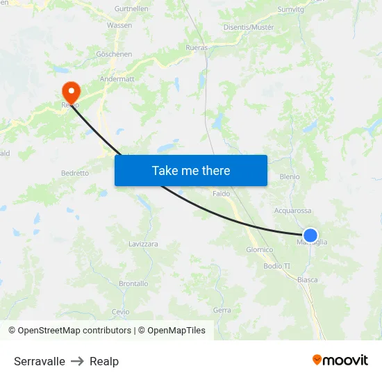 Serravalle to Realp map