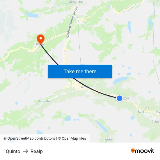 Quinto to Realp map
