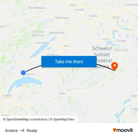 Aclens to Realp map