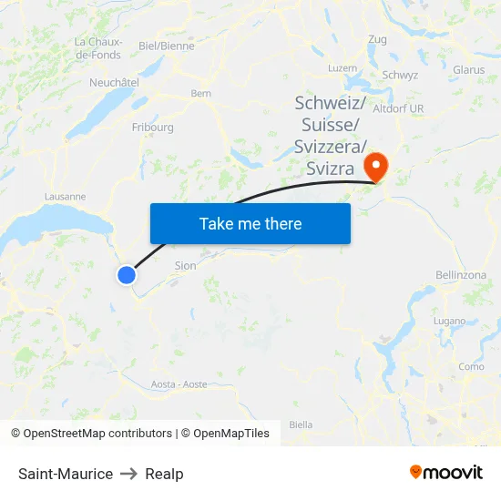 Saint-Maurice to Realp map