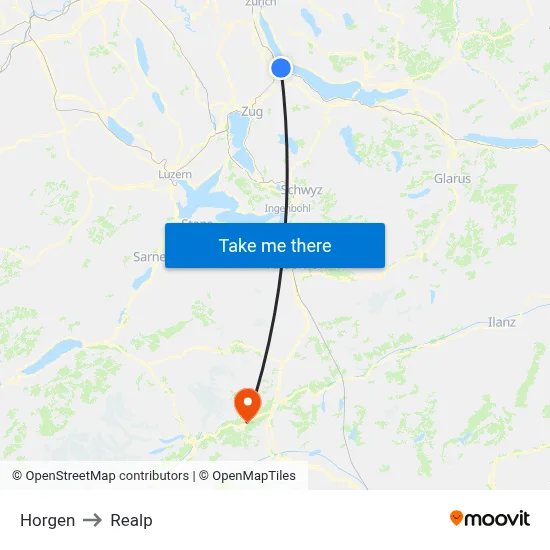 Horgen to Realp map
