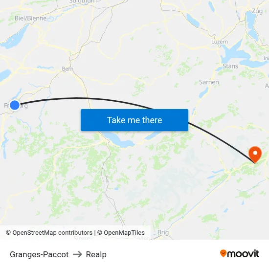 Granges-Paccot to Realp map