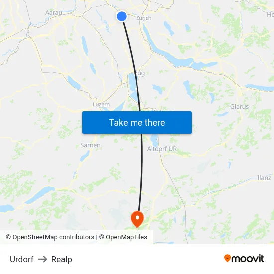 Urdorf to Realp map