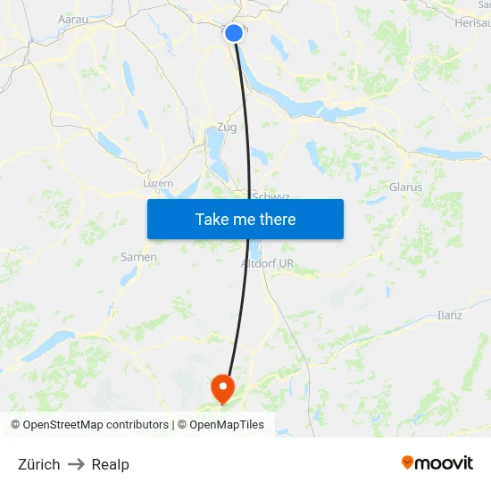 Zürich to Realp map