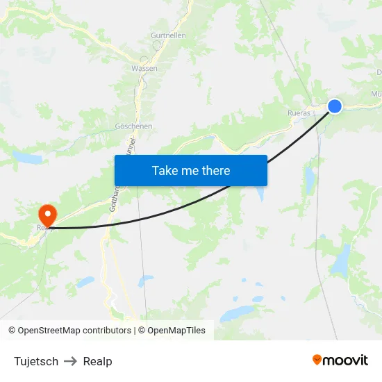 Tujetsch to Realp map
