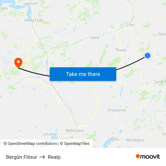 Bergün Filisur to Realp map