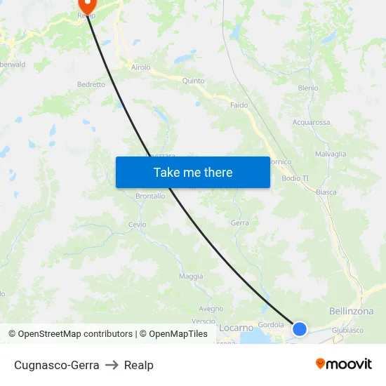 Cugnasco-Gerra to Realp map