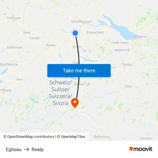 Eglisau to Realp map