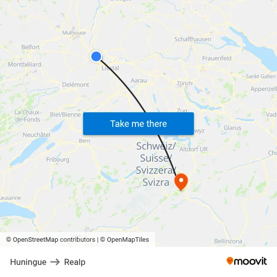 Huningue to Realp map