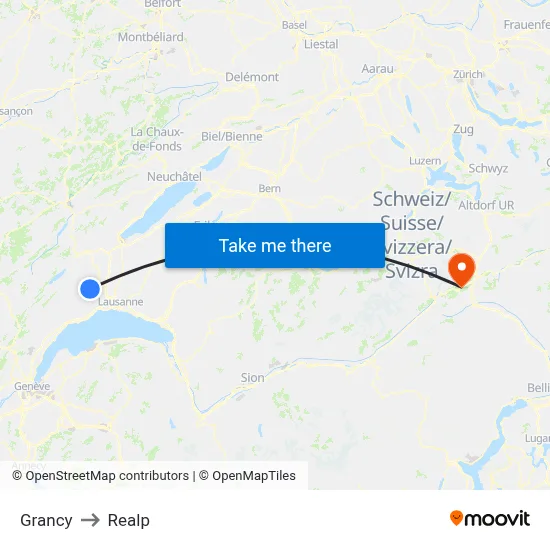 Grancy to Realp map