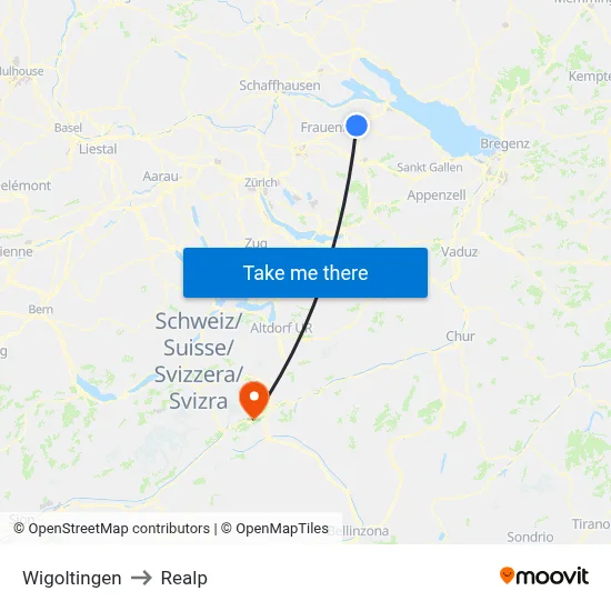 Wigoltingen to Realp map