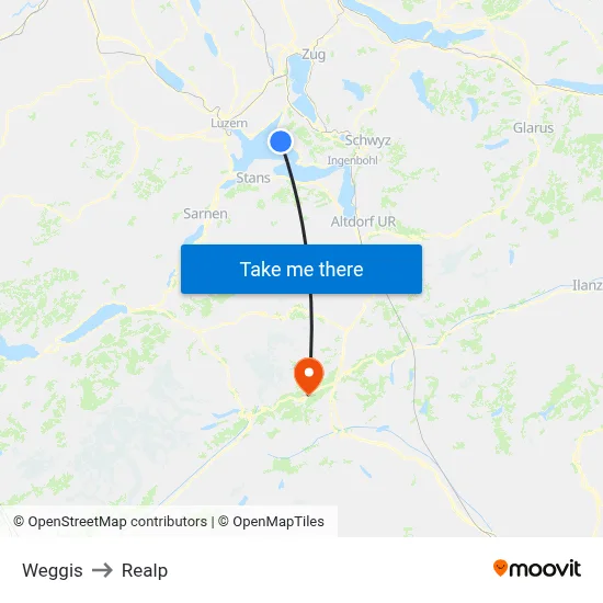 Weggis to Realp map