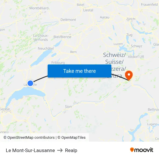 Le Mont-Sur-Lausanne to Realp map