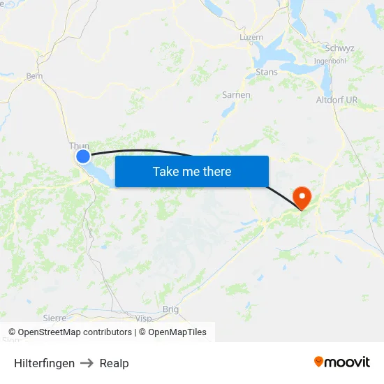 Hilterfingen to Realp map