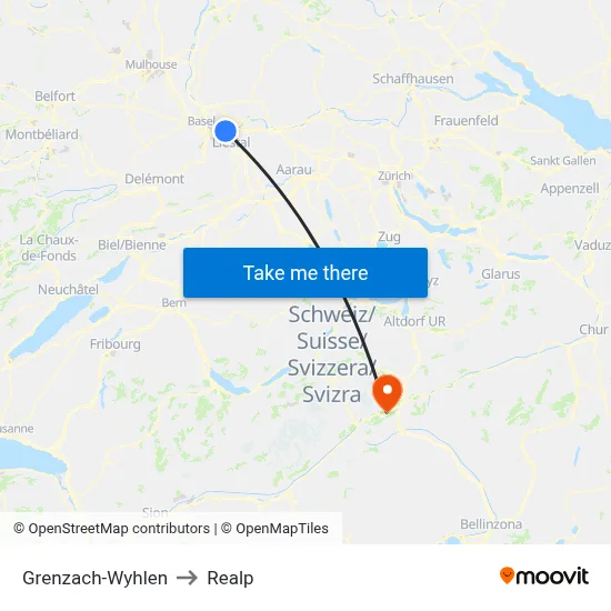 Grenzach-Wyhlen to Realp map
