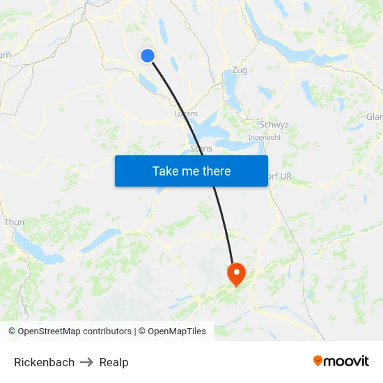 Rickenbach to Realp map