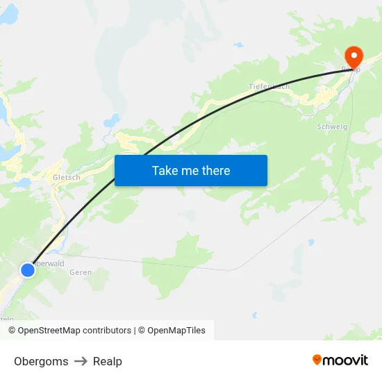 Obergoms to Realp map