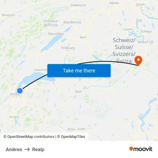 Anières to Realp map