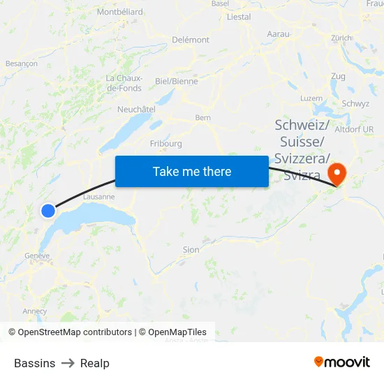 Bassins to Realp map