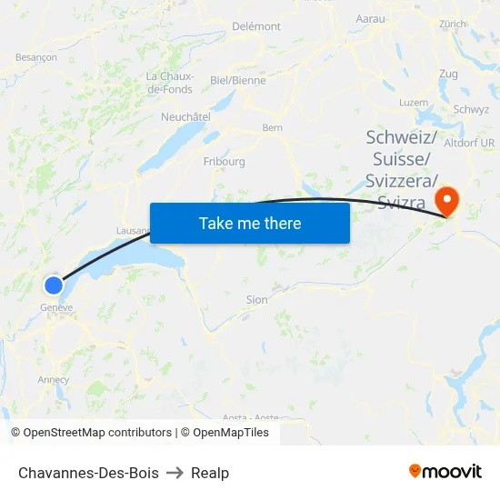 Chavannes-Des-Bois to Realp map
