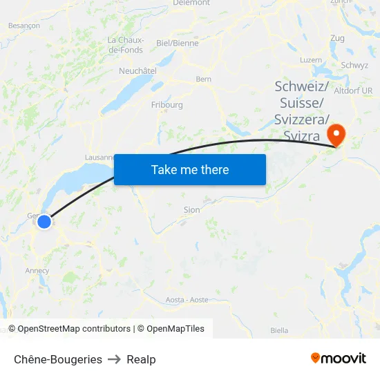 Chêne-Bougeries to Realp map