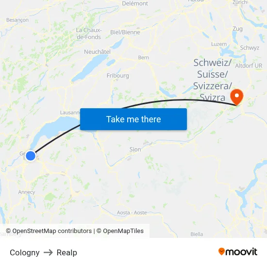 Cologny to Realp map