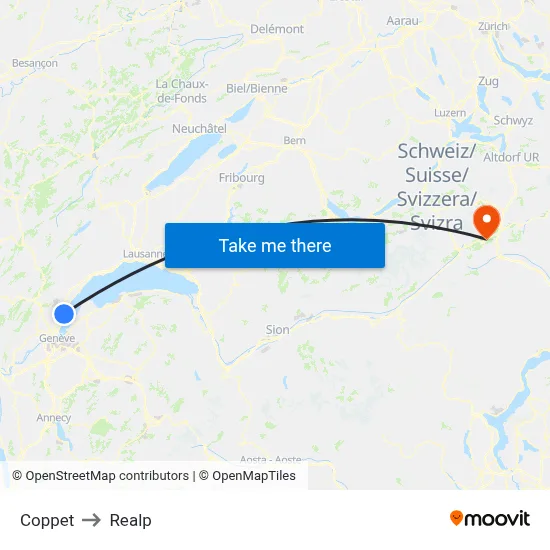 Coppet to Realp map