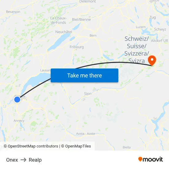 Onex to Realp map