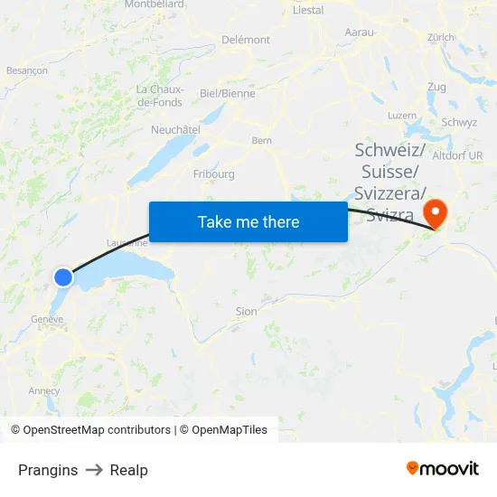 Prangins to Realp map