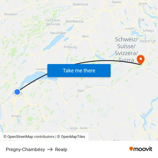 Pregny-Chambésy to Realp map