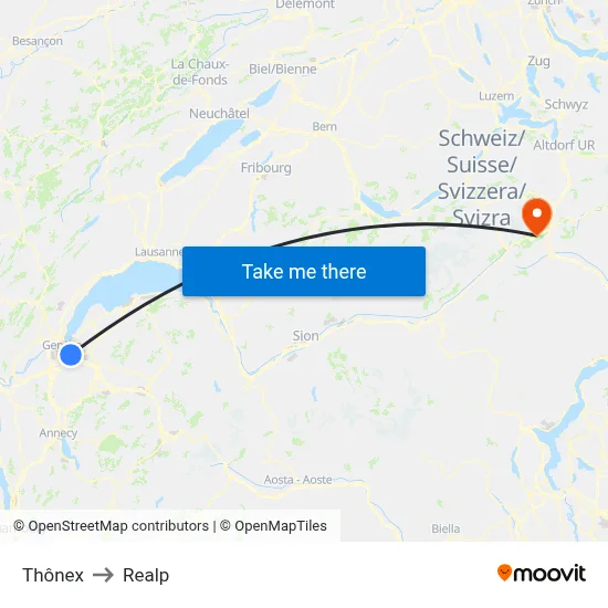 Thônex to Realp map