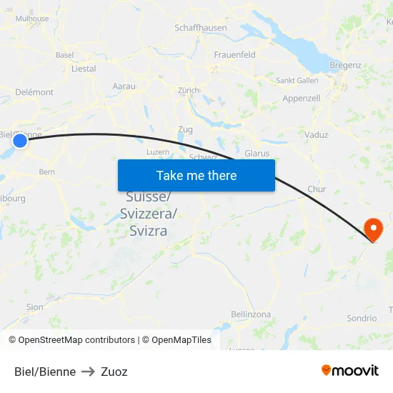 Biel/Bienne to Zuoz map